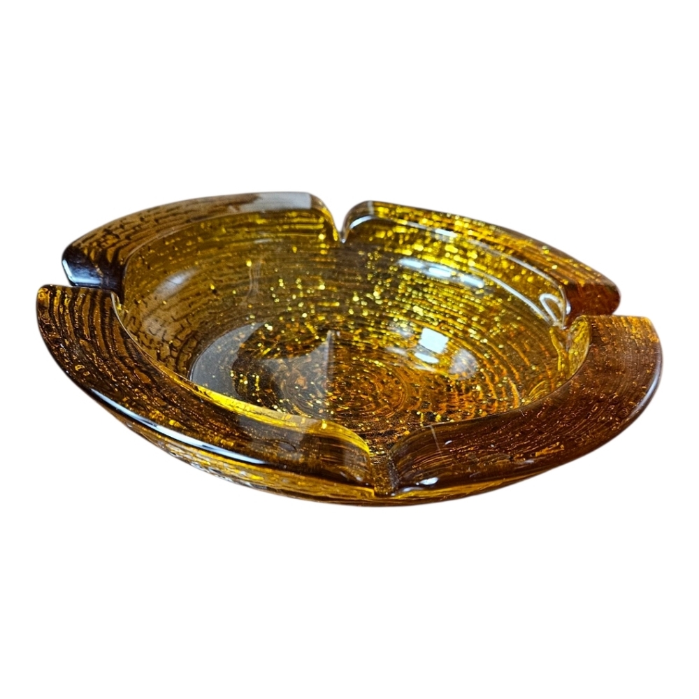 Vintage Anchor Hocking Amber Glass Ashtray.